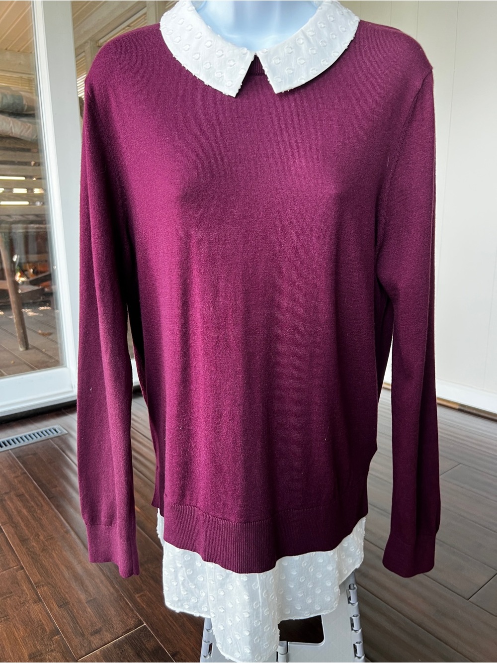 Ted Baker London Layered Look Collared Sweater Blouse Pullover Burgundy White 4